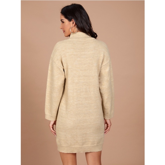 Beige Knit Stand Collar Short Dress - Picture 4 of 7